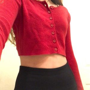 Red Button-up Cropped Sweater